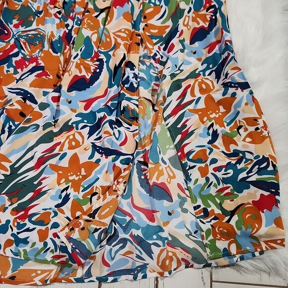 Simplee floral tropical dress‎ open back front slit Large - Picture 8 of 9